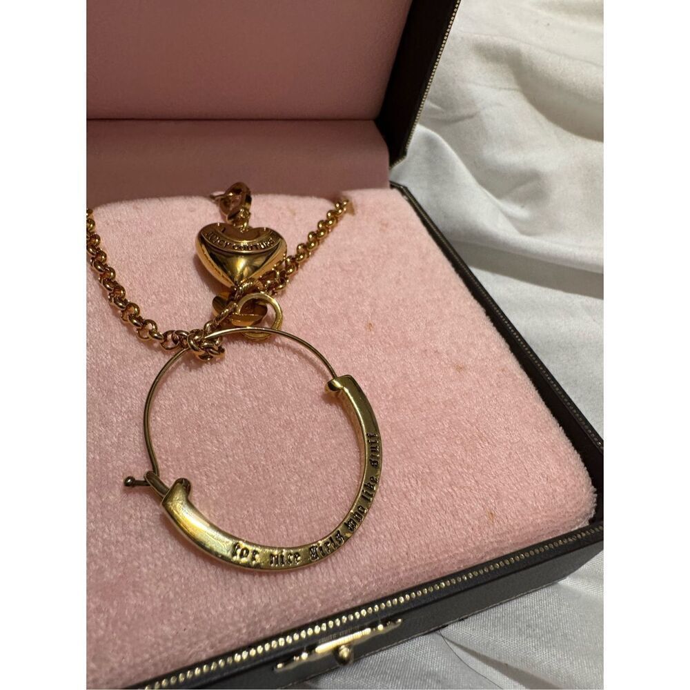 Vintage juicy couture y2k gold charm holder necklace & puff heart charm nwt